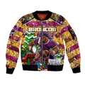 Custom Broncos Rugby Merry Christmas Sleeve Zip Bomber Jacket Indigenous Australian Art