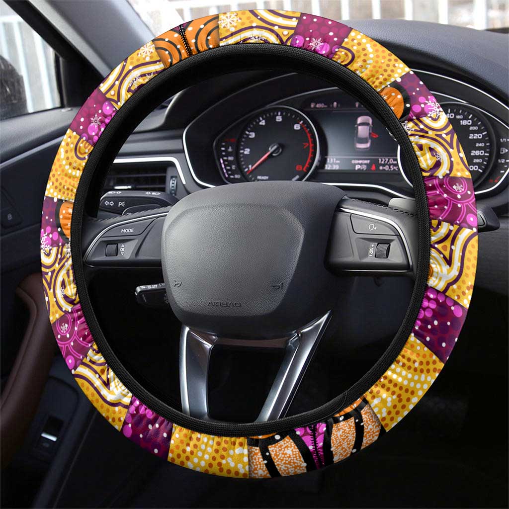 Broncos Rugby Merry Christmas Steering Wheel Cover Indigenous Australian Art