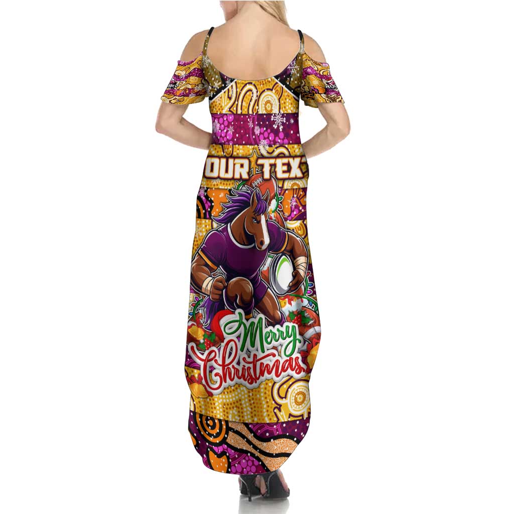 Custom Broncos Rugby Merry Christmas Summer Maxi Dress Indigenous Australian Art