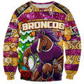 Custom Broncos Rugby Merry Christmas Sweatshirt Indigenous Australian Art