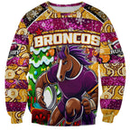 Custom Broncos Rugby Merry Christmas Sweatshirt Indigenous Australian Art