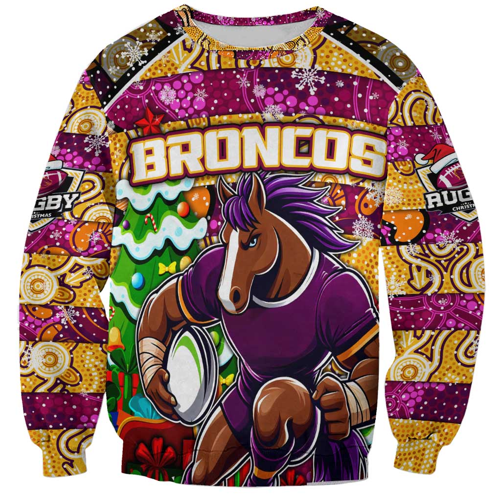 Custom Broncos Rugby Merry Christmas Sweatshirt Indigenous Australian Art