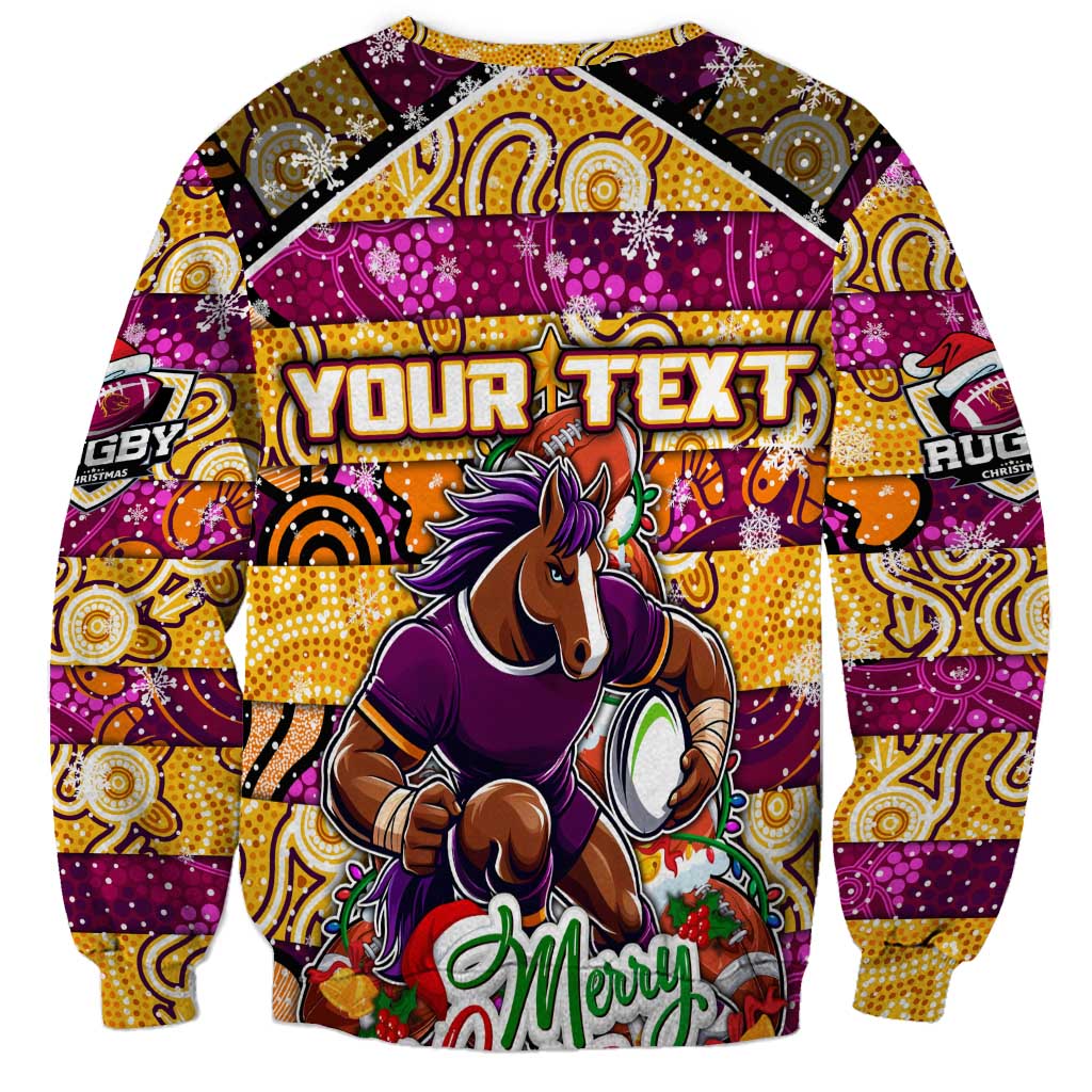 Custom Broncos Rugby Merry Christmas Sweatshirt Indigenous Australian Art