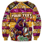 Custom Broncos Rugby Merry Christmas Sweatshirt Indigenous Australian Art