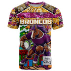 Custom Broncos Rugby Merry Christmas T Shirt Indigenous Australian Art