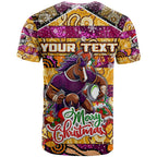 Custom Broncos Rugby Merry Christmas T Shirt Indigenous Australian Art