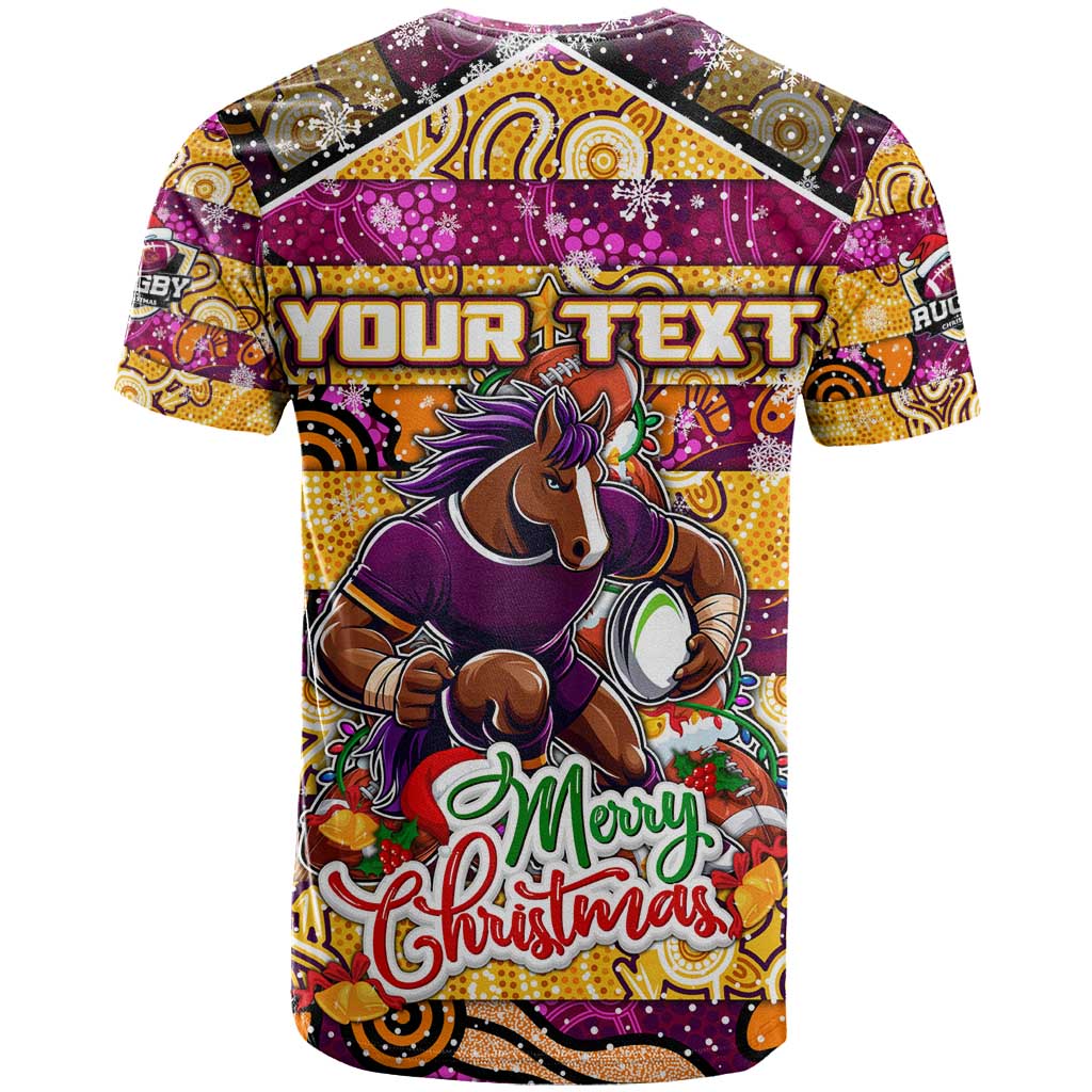 Custom Broncos Rugby Merry Christmas T Shirt Indigenous Australian Art