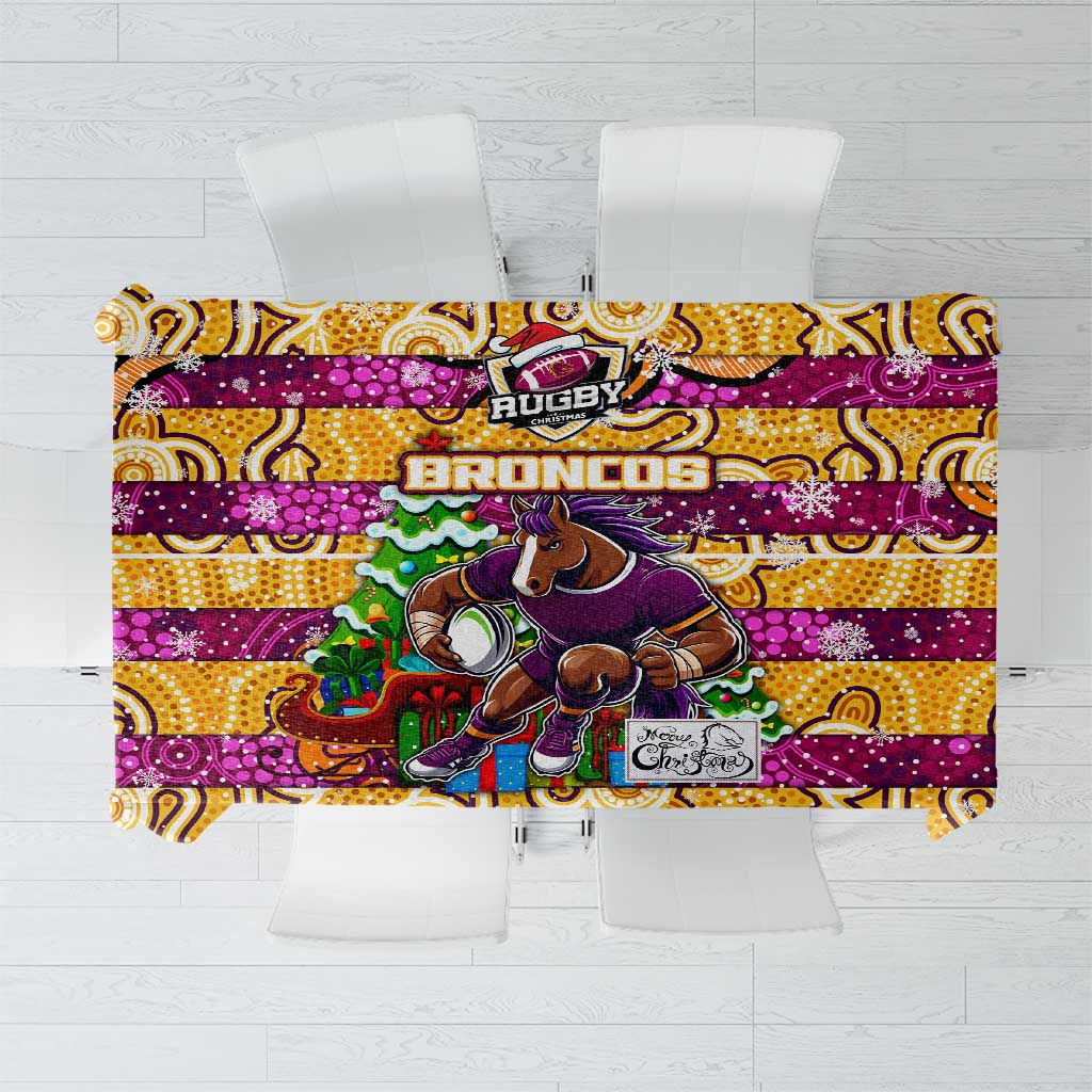 Broncos Rugby Merry Christmas Tablecloth Indigenous Australian Art