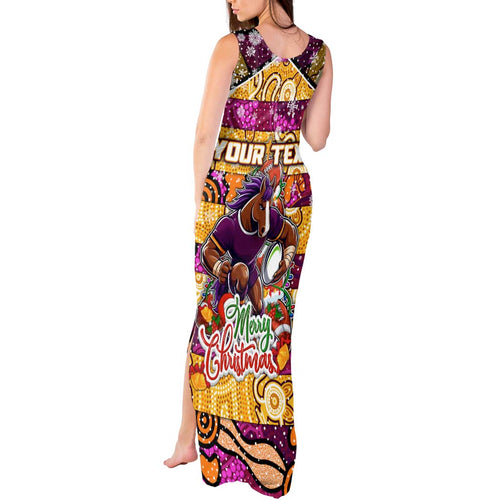 Custom Broncos Rugby Merry Christmas Tank Maxi Dress Indigenous Australian Art