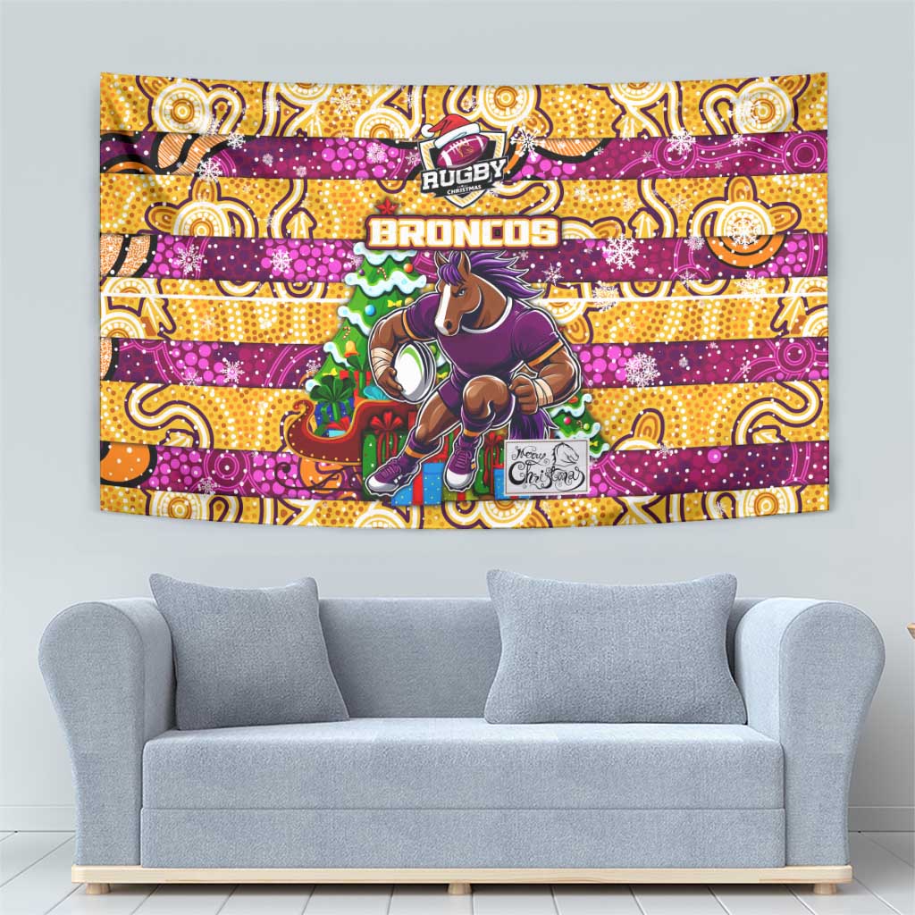 Broncos Rugby Merry Christmas Tapestry Indigenous Australian Art