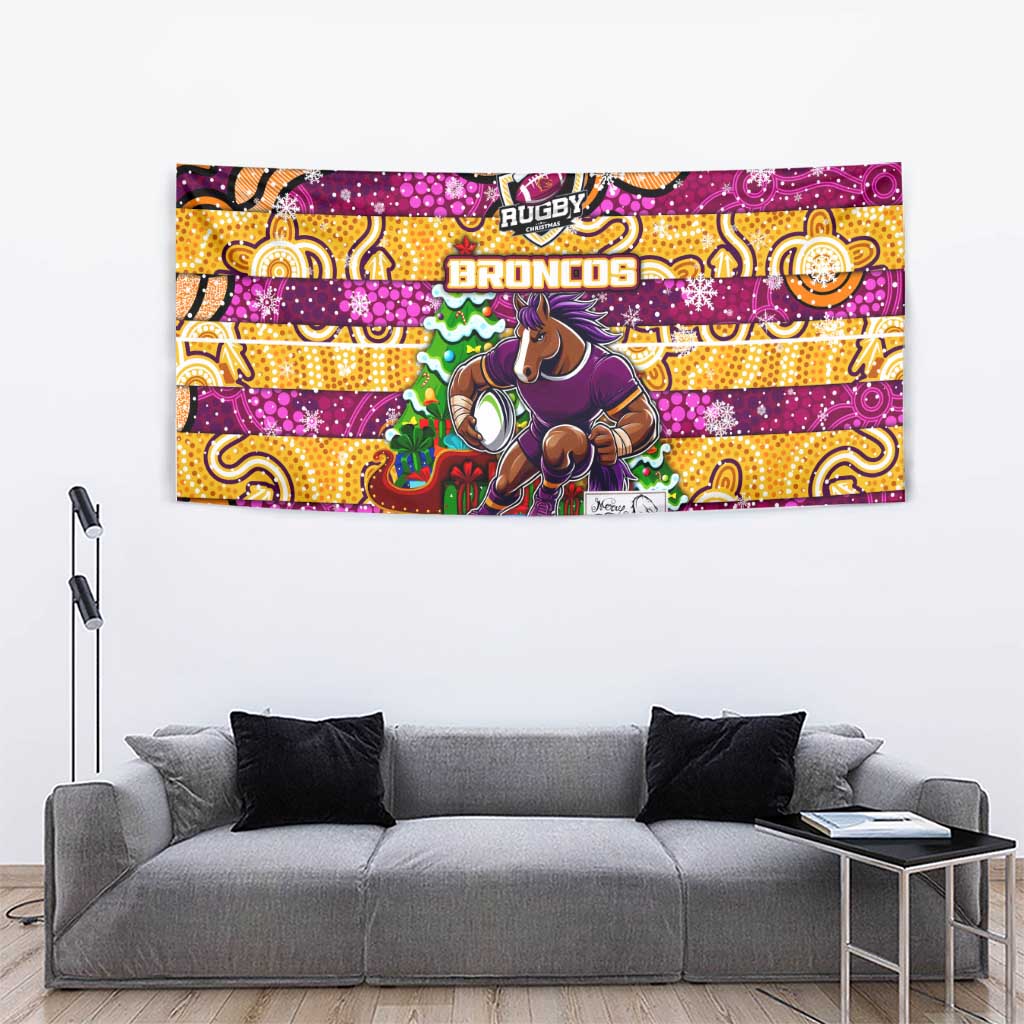 Broncos Rugby Merry Christmas Tapestry Indigenous Australian Art