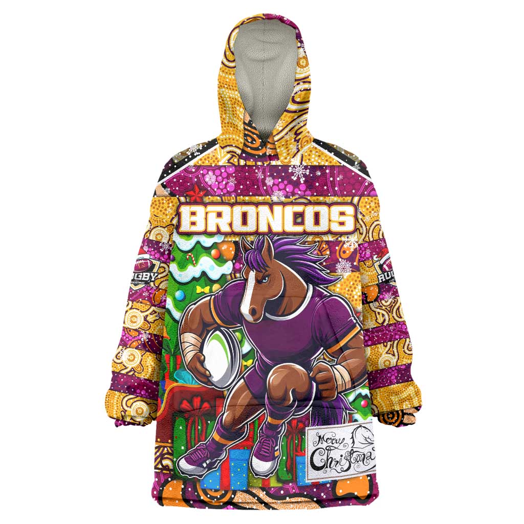 Custom Broncos Rugby Merry Christmas Wearable Blanket Hoodie Indigenous Australian Art