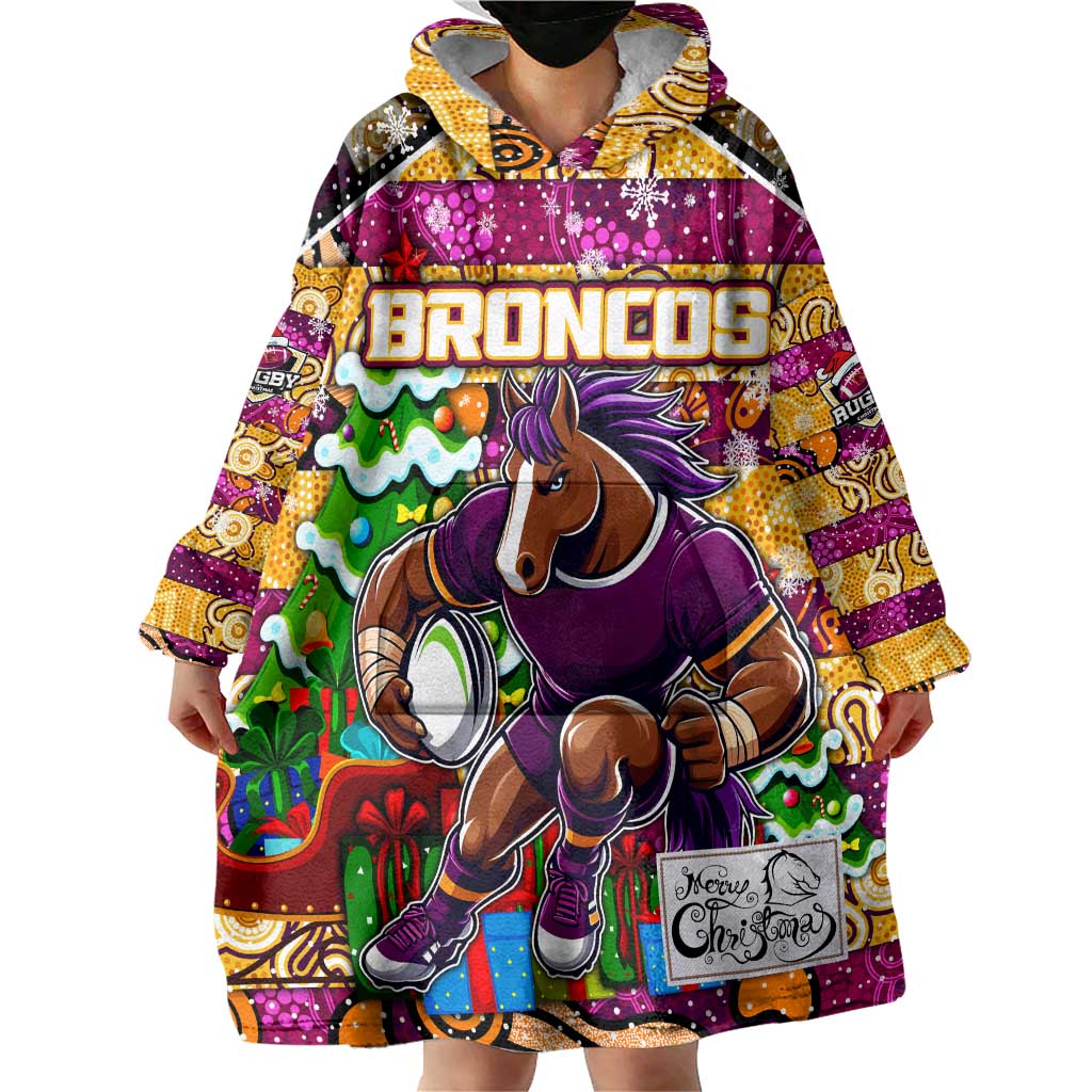 Custom Broncos Rugby Merry Christmas Wearable Blanket Hoodie Indigenous Australian Art