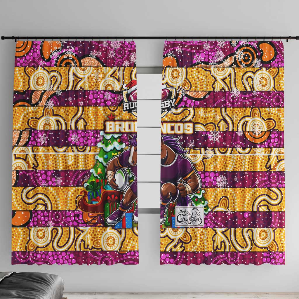 Broncos Rugby Merry Christmas Window Curtain Indigenous Australian Art