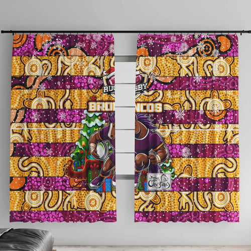 Broncos Rugby Merry Christmas Window Curtain Indigenous Australian Art