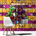 Broncos Rugby Merry Christmas Window Curtain Indigenous Australian Art