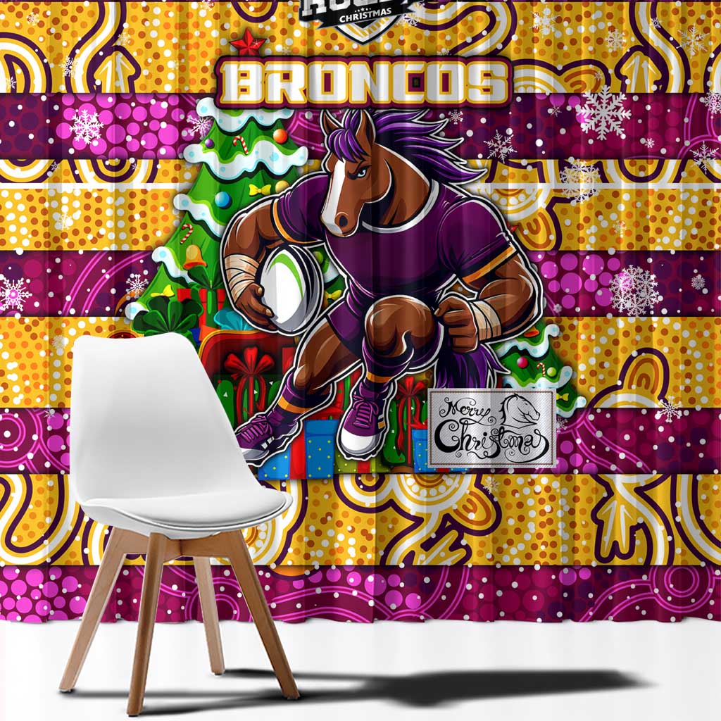 Broncos Rugby Merry Christmas Window Curtain Indigenous Australian Art