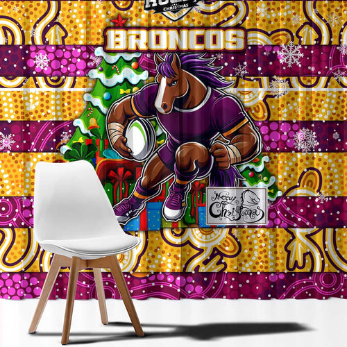 Broncos Rugby Merry Christmas Window Curtain Indigenous Australian Art