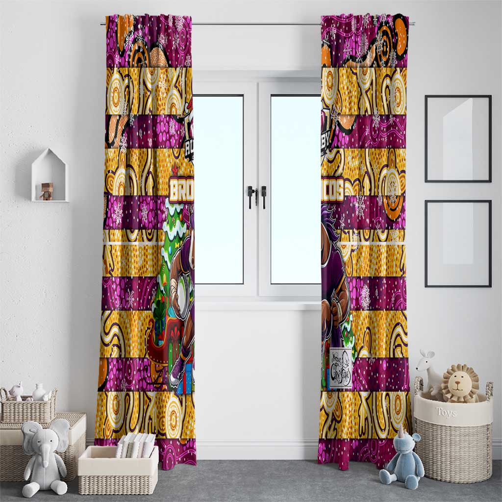 Broncos Rugby Merry Christmas Window Curtain Indigenous Australian Art