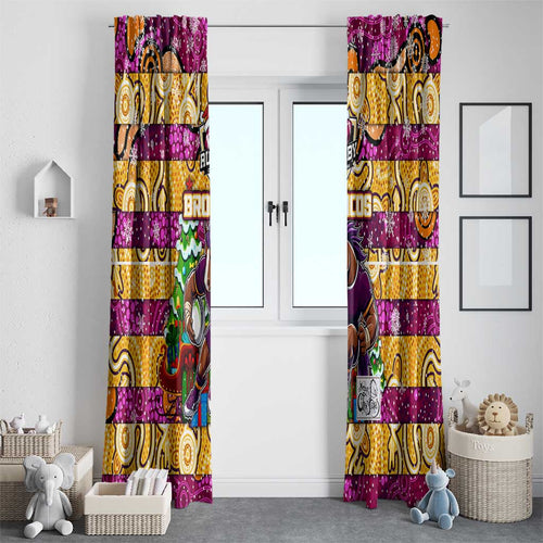 Broncos Rugby Merry Christmas Window Curtain Indigenous Australian Art