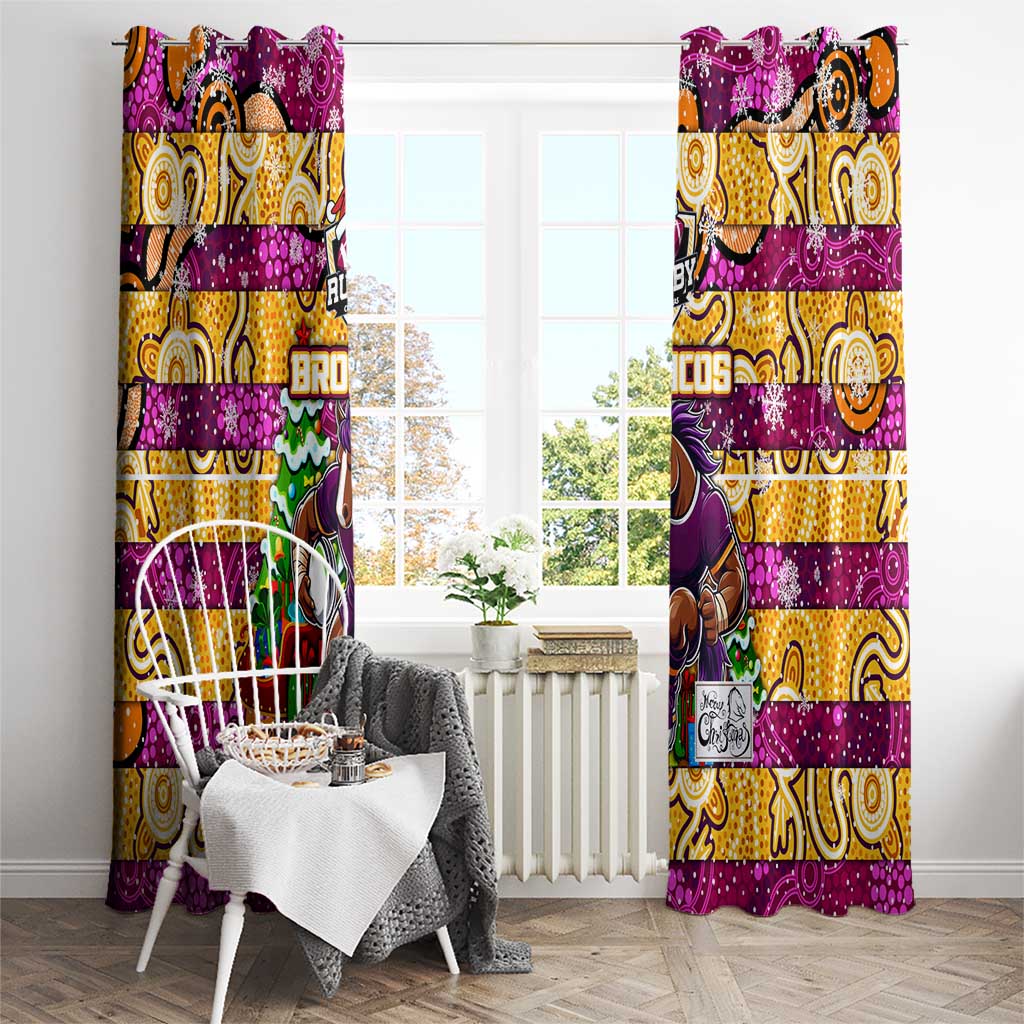 Broncos Rugby Merry Christmas Window Curtain Indigenous Australian Art
