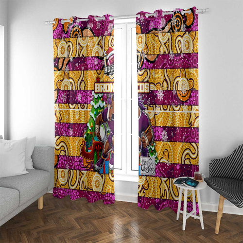 Broncos Rugby Merry Christmas Window Curtain Indigenous Australian Art