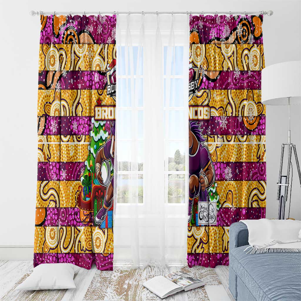 Broncos Rugby Merry Christmas Window Curtain Indigenous Australian Art