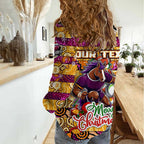 Custom Broncos Rugby Merry Christmas Women Casual Shirt Indigenous Australian Art