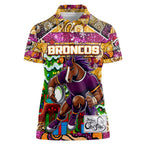Custom Broncos Rugby Merry Christmas Women Polo Shirt Indigenous Australian Art