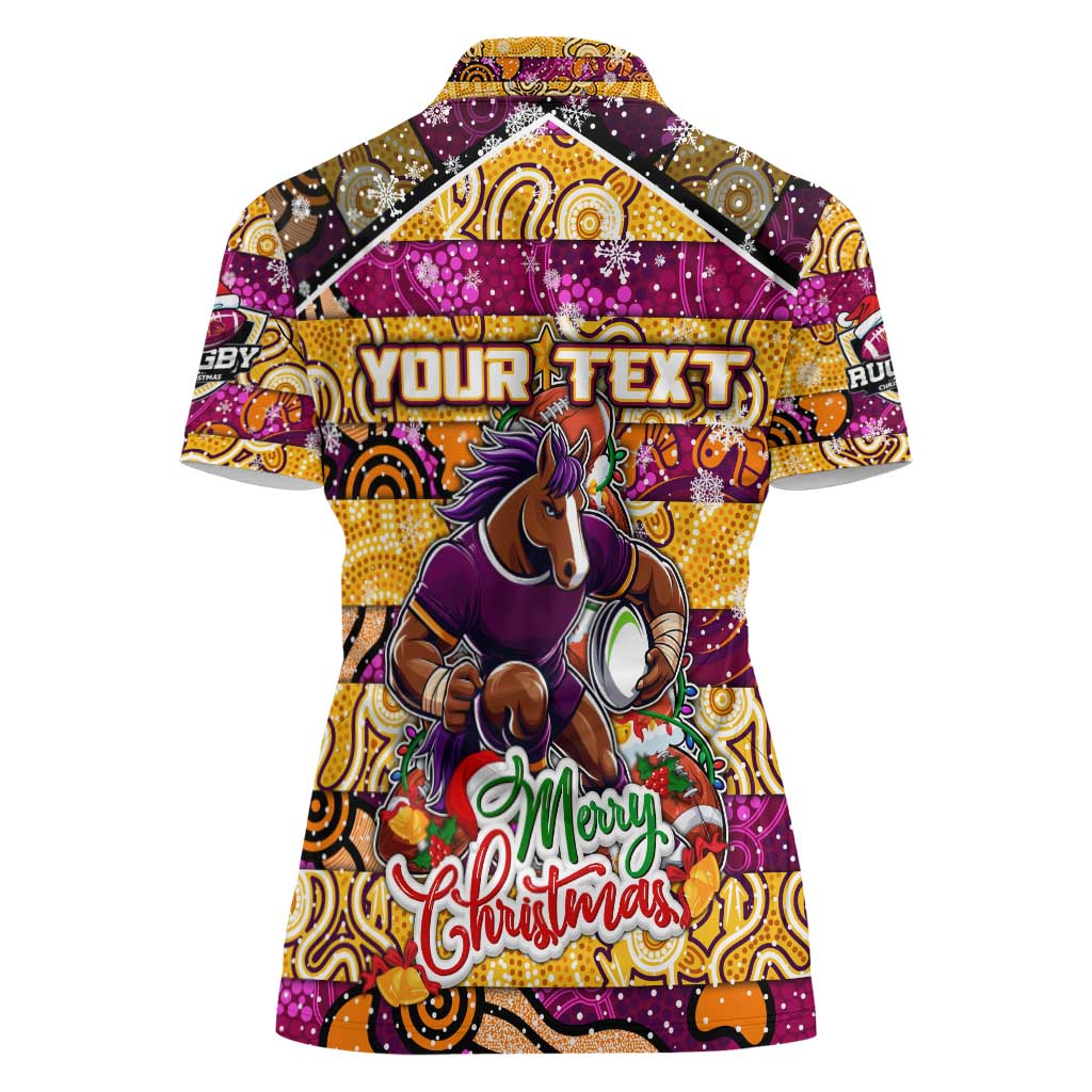 Custom Broncos Rugby Merry Christmas Women Polo Shirt Indigenous Australian Art