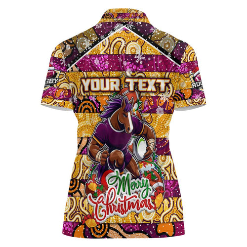 Custom Broncos Rugby Merry Christmas Women Polo Shirt Indigenous Australian Art