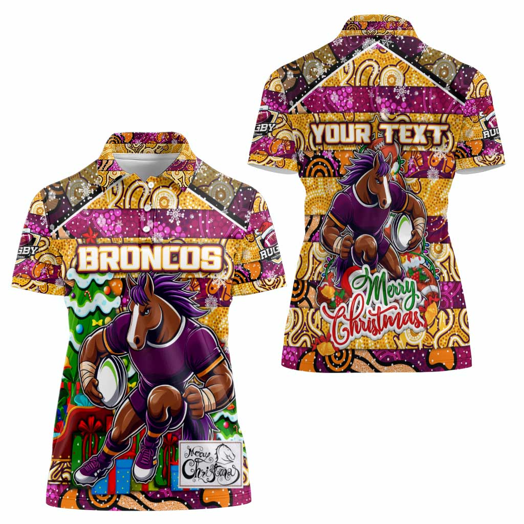 Custom Broncos Rugby Merry Christmas Women Polo Shirt Indigenous Australian Art