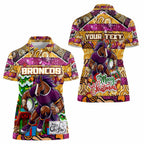 Custom Broncos Rugby Merry Christmas Women Polo Shirt Indigenous Australian Art