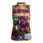 Custom Broncos Rugby Merry Christmas Women Sleeveless Polo Shirt Indigenous Australian Art