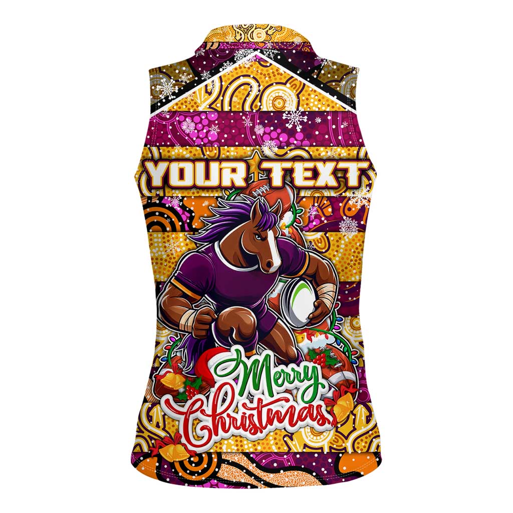 Custom Broncos Rugby Merry Christmas Women Sleeveless Polo Shirt Indigenous Australian Art