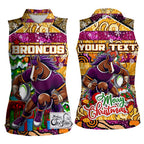 Custom Broncos Rugby Merry Christmas Women Sleeveless Polo Shirt Indigenous Australian Art