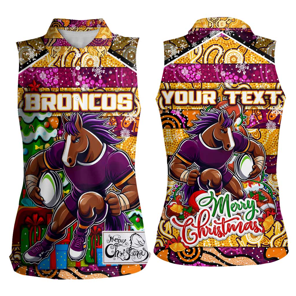 Custom Broncos Rugby Merry Christmas Women Sleeveless Polo Shirt Indigenous Australian Art