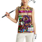 Custom Broncos Rugby Merry Christmas Women Sleeveless Polo Shirt Indigenous Australian Art
