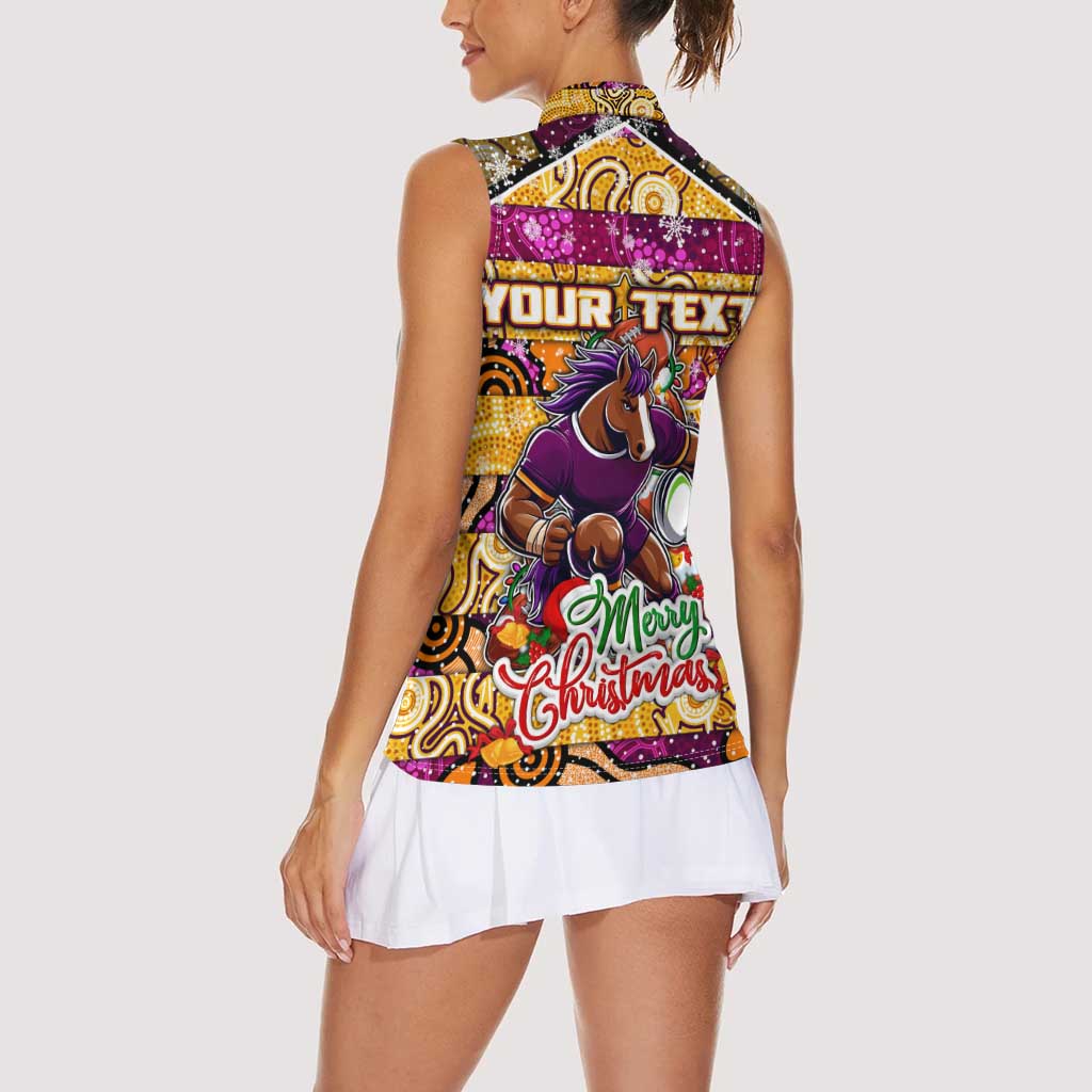 Custom Broncos Rugby Merry Christmas Women Sleeveless Polo Shirt Indigenous Australian Art