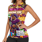 Custom Broncos Rugby Merry Christmas Women Sleeveless Polo Shirt Indigenous Australian Art