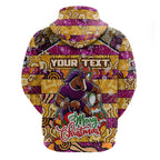 Custom Broncos Rugby Merry Christmas Zip Hoodie Indigenous Australian Art