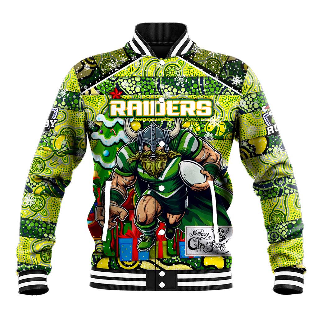 Custom Raiders Rugby Merry Christmas Baseball Jacket Indigenous Australian Art
