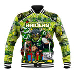 Custom Raiders Rugby Merry Christmas Baseball Jacket Indigenous Australian Art