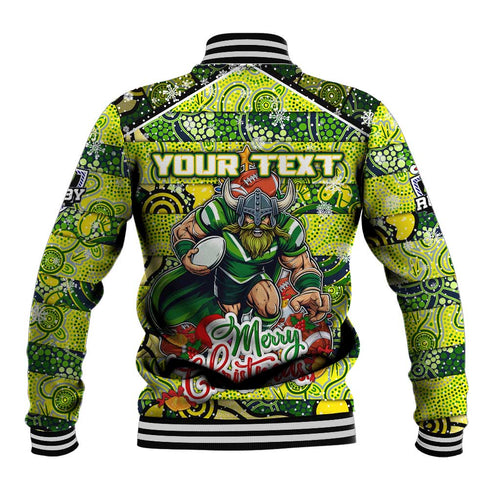 Custom Raiders Rugby Merry Christmas Baseball Jacket Indigenous Australian Art
