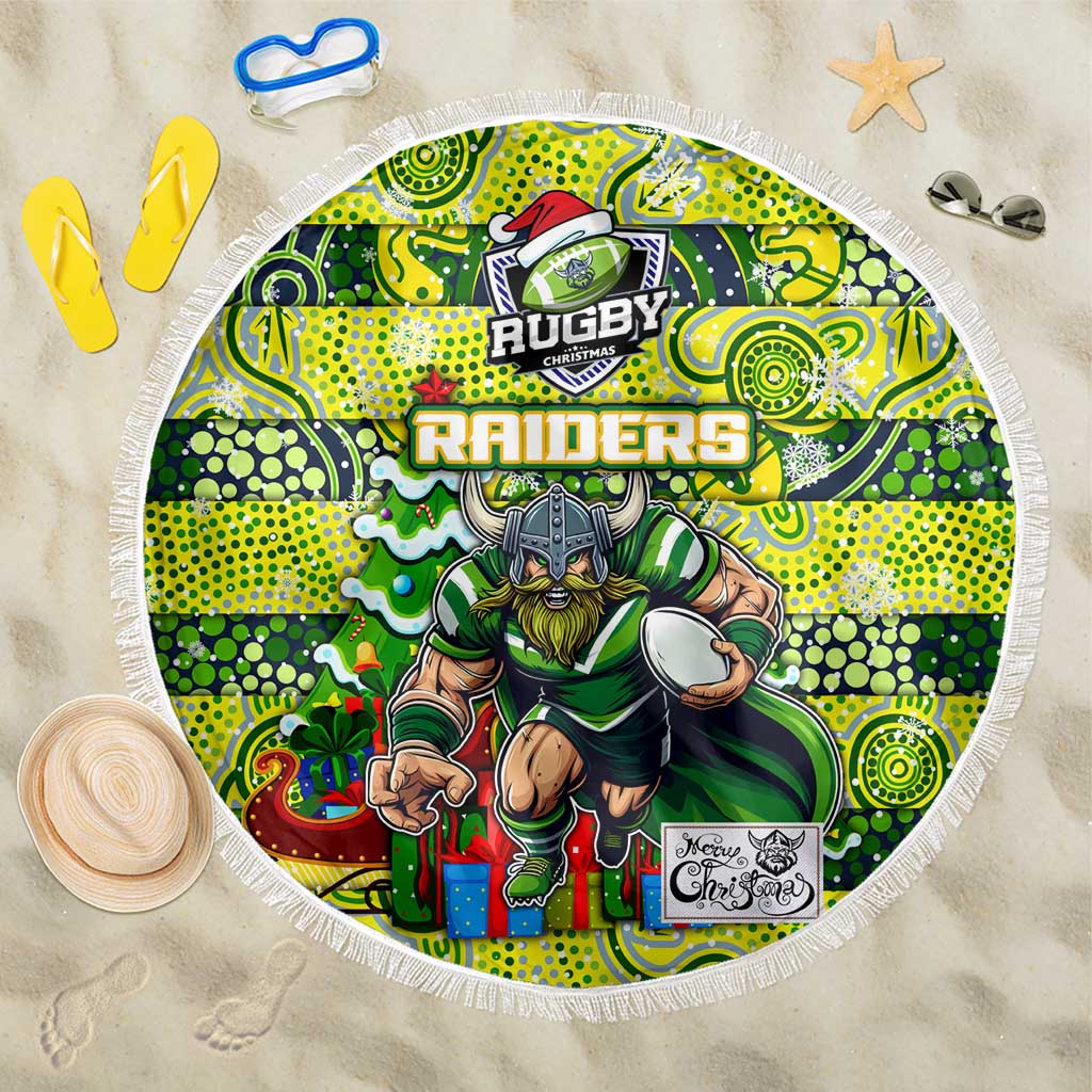 Raiders Rugby Merry Christmas Beach Blanket Indigenous Australian Art