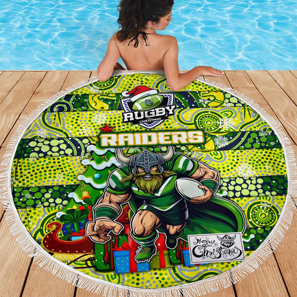 Raiders Rugby Merry Christmas Beach Blanket Indigenous Australian Art