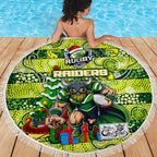 Raiders Rugby Merry Christmas Beach Blanket Indigenous Australian Art