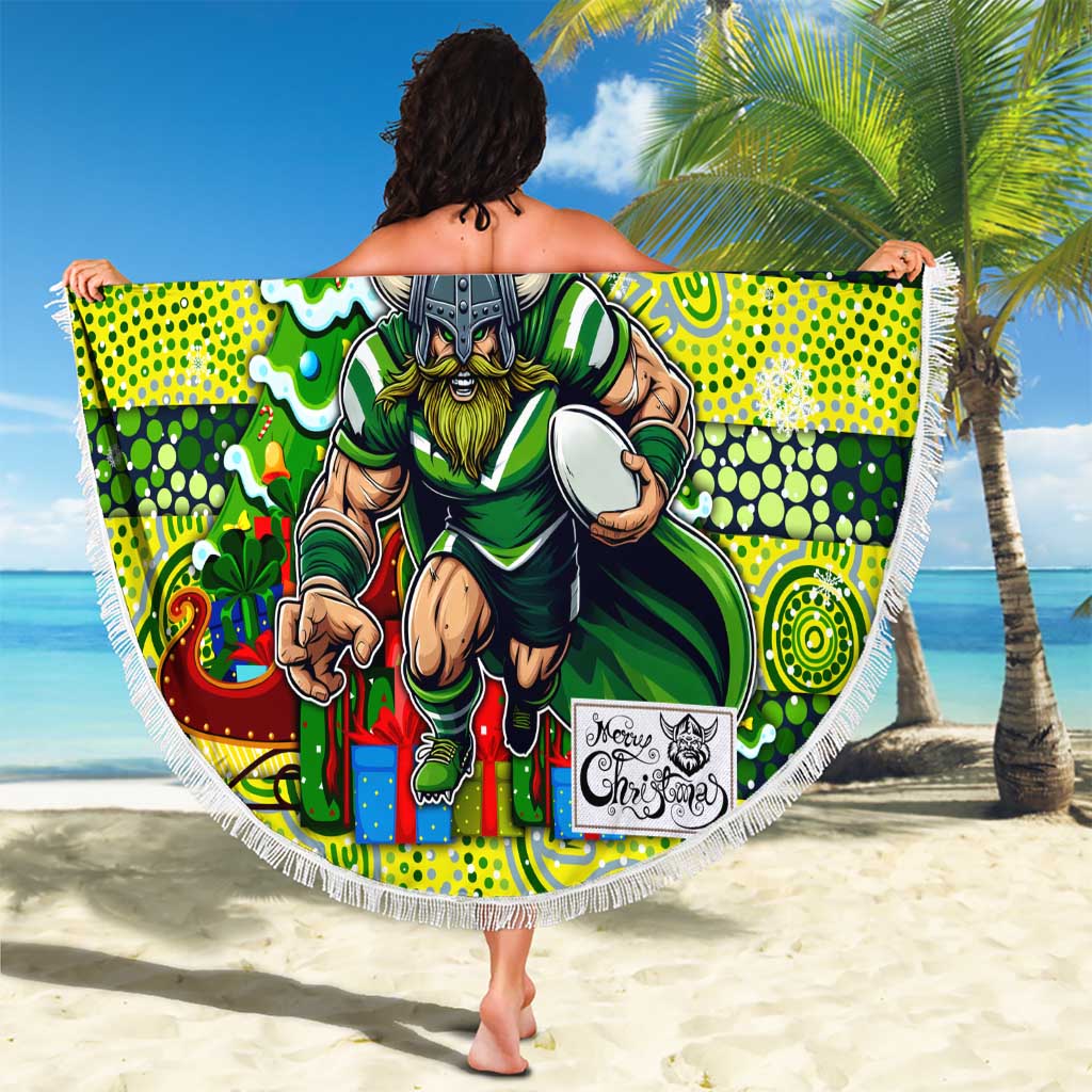 Raiders Rugby Merry Christmas Beach Blanket Indigenous Australian Art