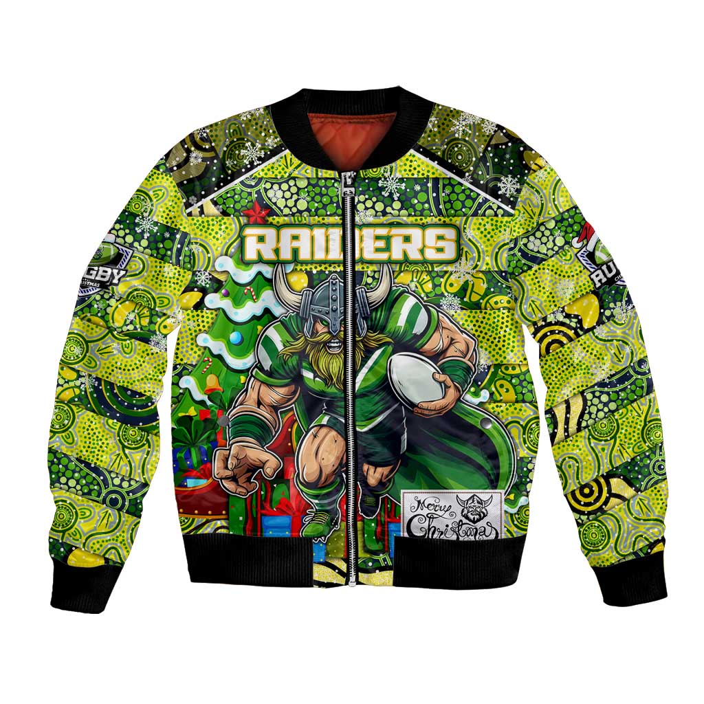 Custom Raiders Rugby Merry Christmas Bomber Jacket Indigenous Australian Art