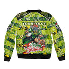 Custom Raiders Rugby Merry Christmas Bomber Jacket Indigenous Australian Art